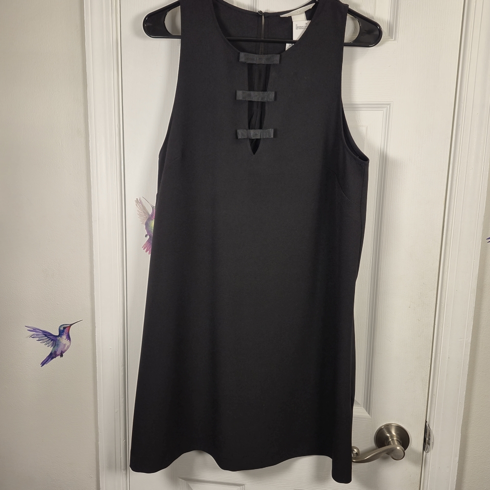 ​H&M Black Bow Mini Dress Sleeveless Cutout Shift LBD Coquette Medium